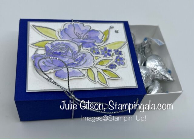 Create two greeting cards and a treat box with Stampin' Up's! Happiness Abounds and the Cup of Tea Bundles. #Julie Gilson, #Stampin' Gala, #3D, #Wedding, #Birthday, #Thinking of You